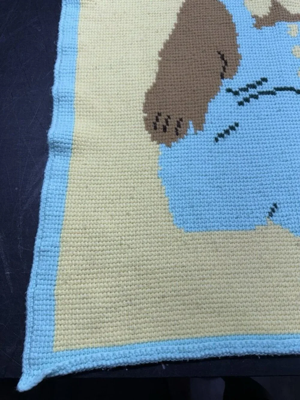 Handmade Crochet Baby Bear Lollypop Afghan Blanket Blue Yellow 34